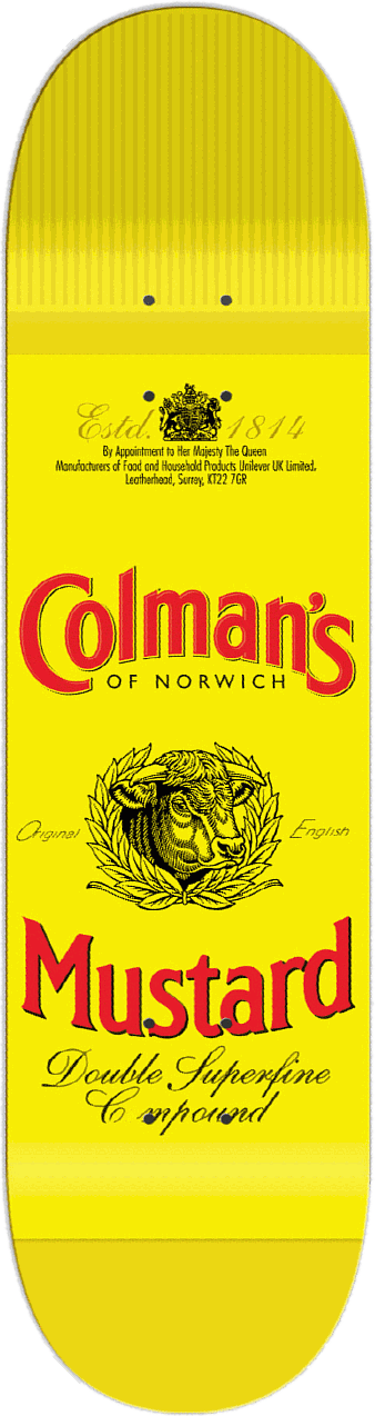 Colman's Mustard, Packaging series — skateboard graphic by Leighton Dyer