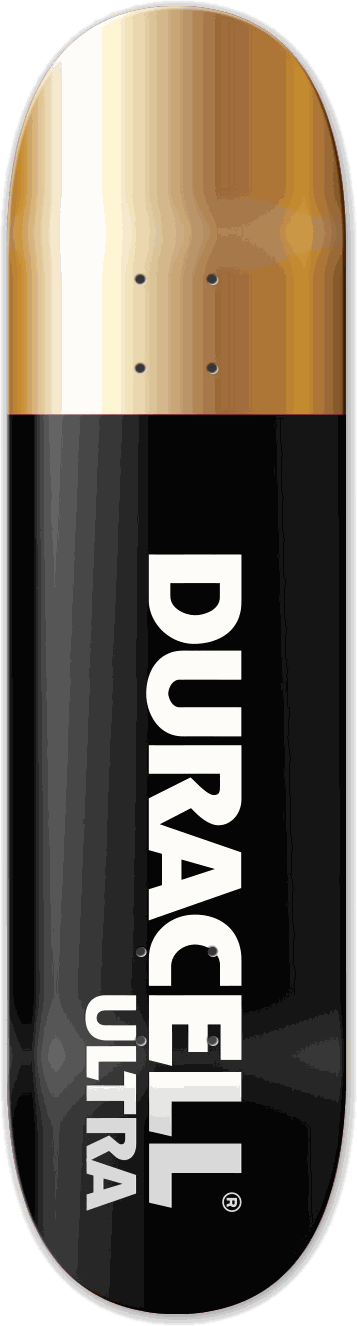 Duracell Ultra, Packaging series — skateboard graphic by Leighton Dyer