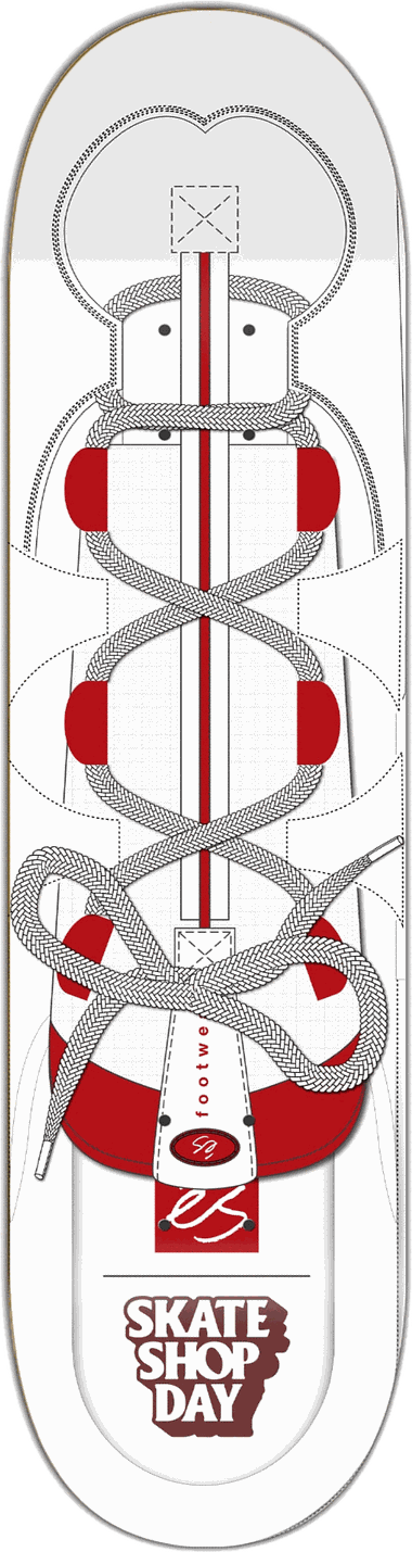 éS Skate Shop Day, White/Red, éS series — skateboard graphic by Leighton Dyer
