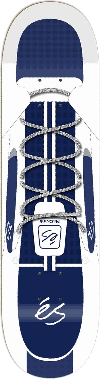 éS McCrank, White/Navy, éS series — skateboard graphic by Leighton Dyer