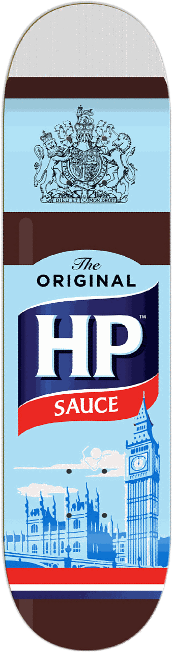 HP Sauce, Packaging series — skateboard graphic by Leighton Dyer
