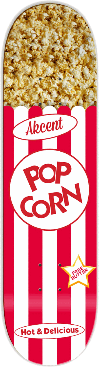 Akcent Popcorn, Other / one-offs — skateboard graphic by Leighton Dyer