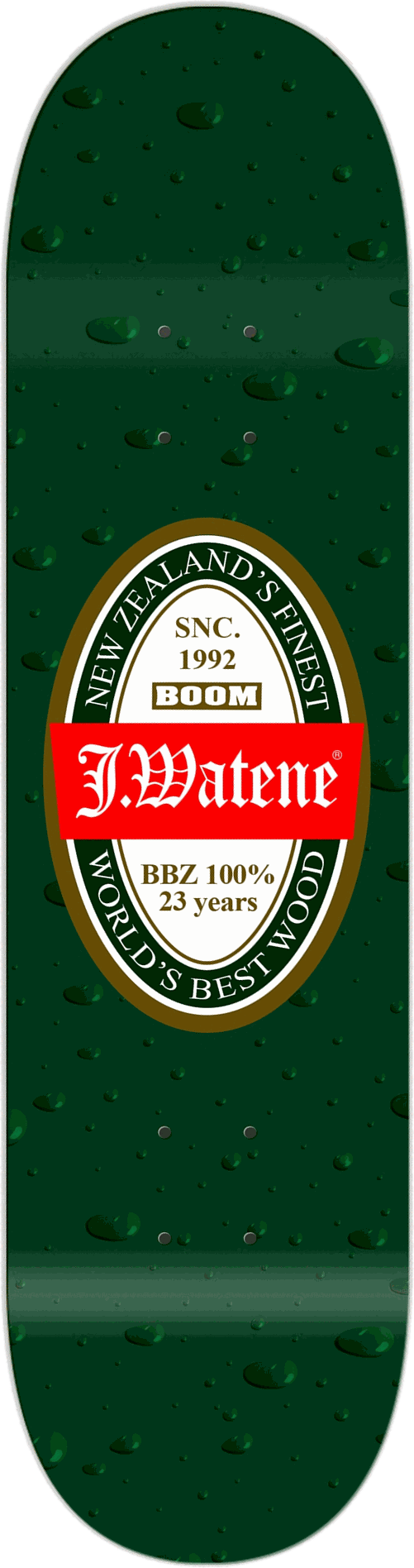 J.Watene No. 1, green colourway, full length — skateboard graphic by Leighton Dyer